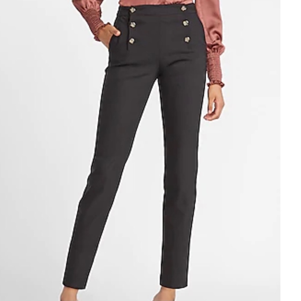 Express High Waisted Black Sailor Button Ankle Pants 2P